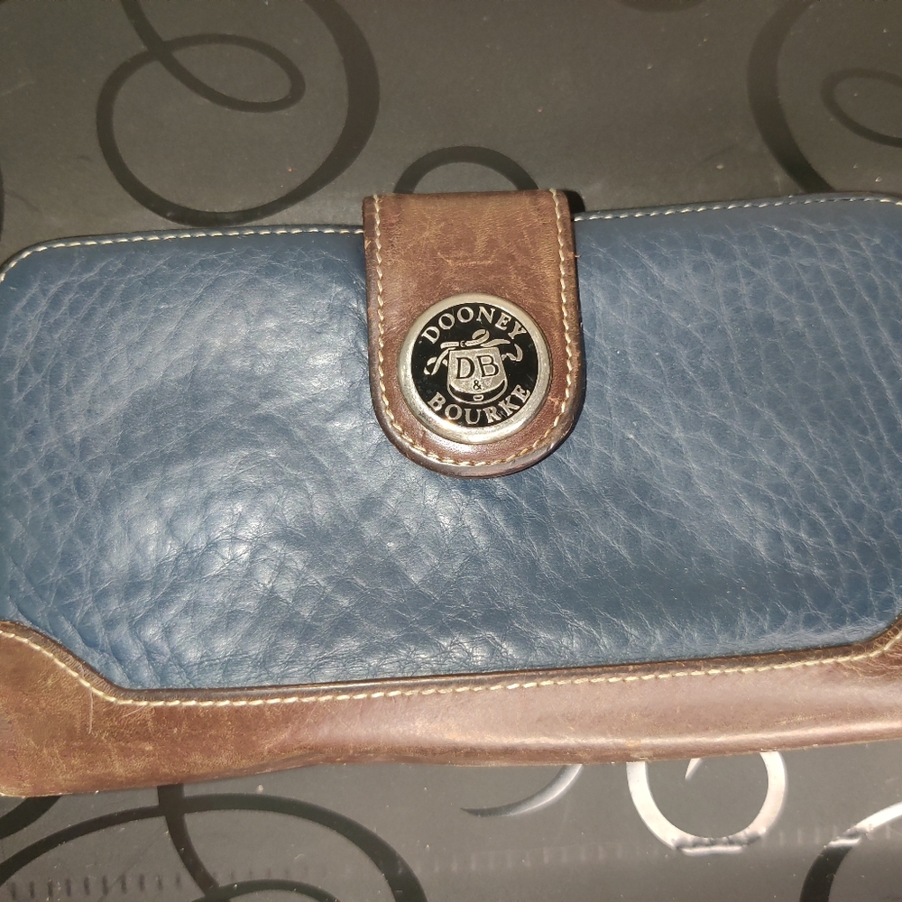 Vintage Dooney & Bourke Blue and Brown Leather Clutch